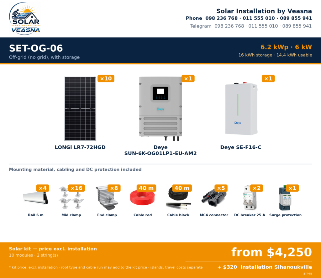 SET-OG-06 · 6.2 kWp · Off-grid (no grid), with storage · Sihanoukville